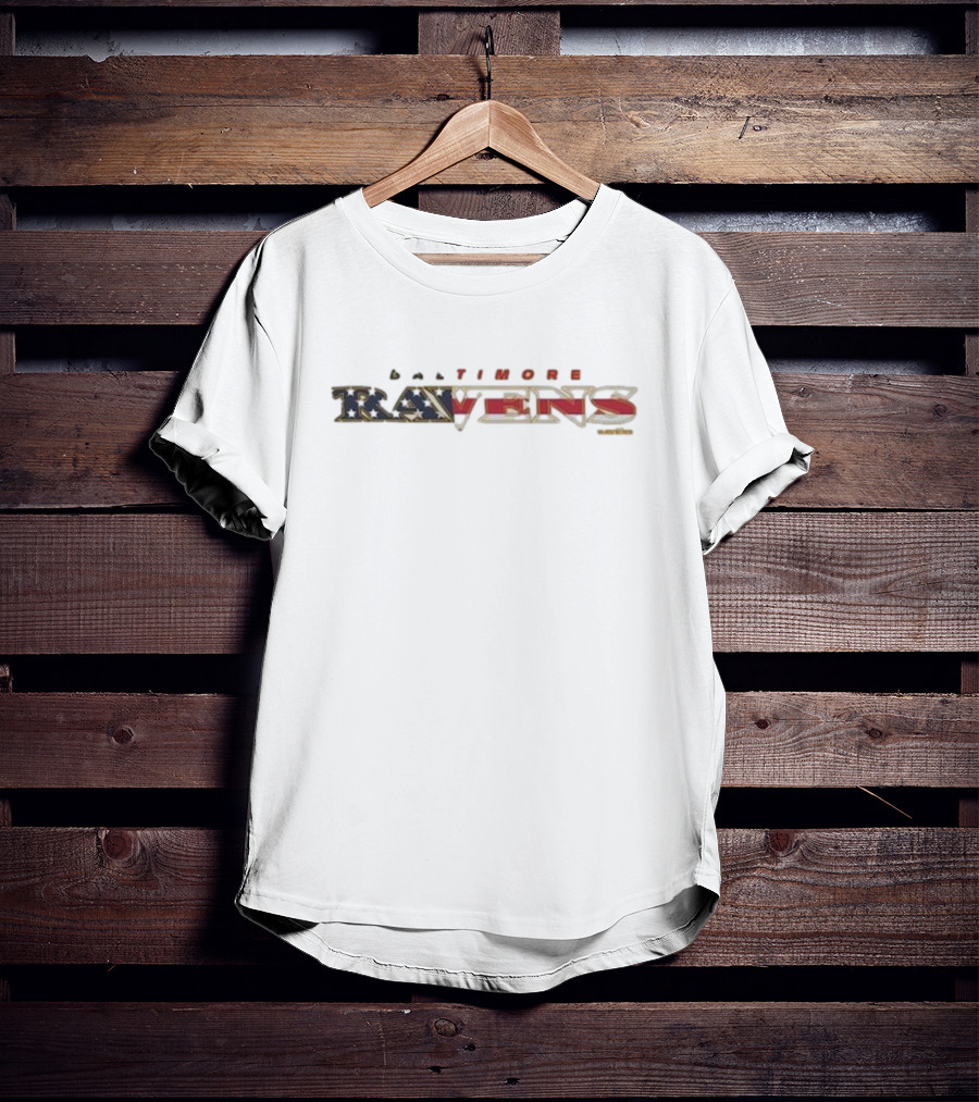 Baltimore Ravens Flag Stars And Stripes Script Franklin T-Shirt