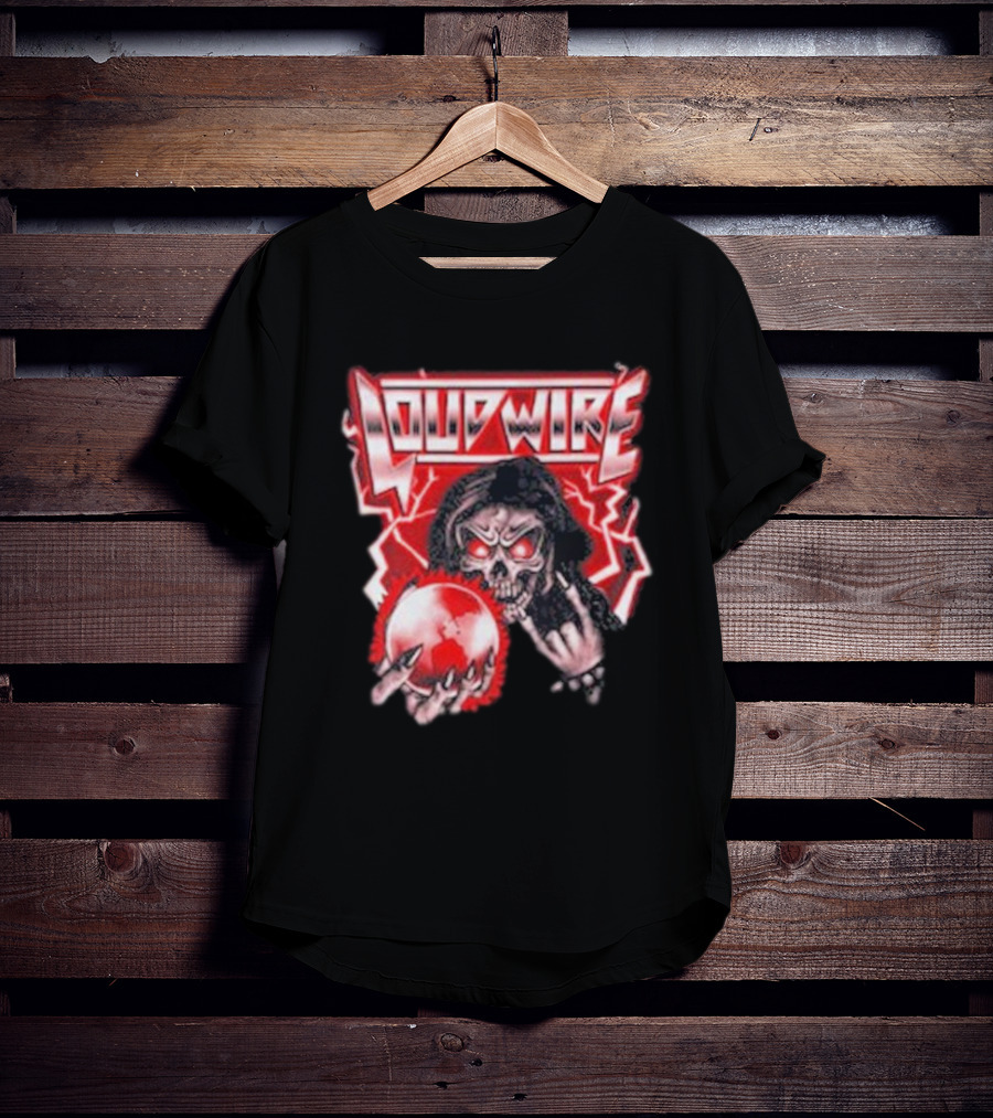Loudwire 80s Metal Skull And Lightning Sphere Rock Hand T-Shirt