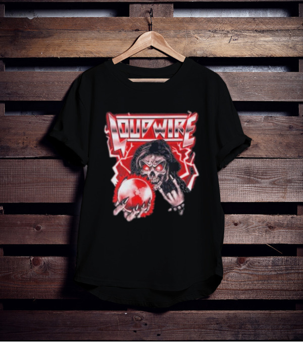 Loudwire 80s Metal Skull And Lightning Sphere Rock Hand T-Shirt