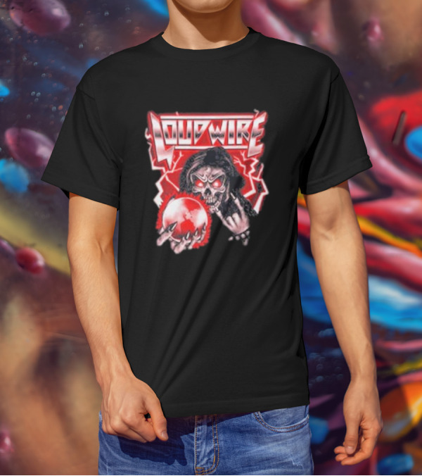 Loudwire 80s Metal Skull And Lightning Sphere Rock Hand T-Shirt