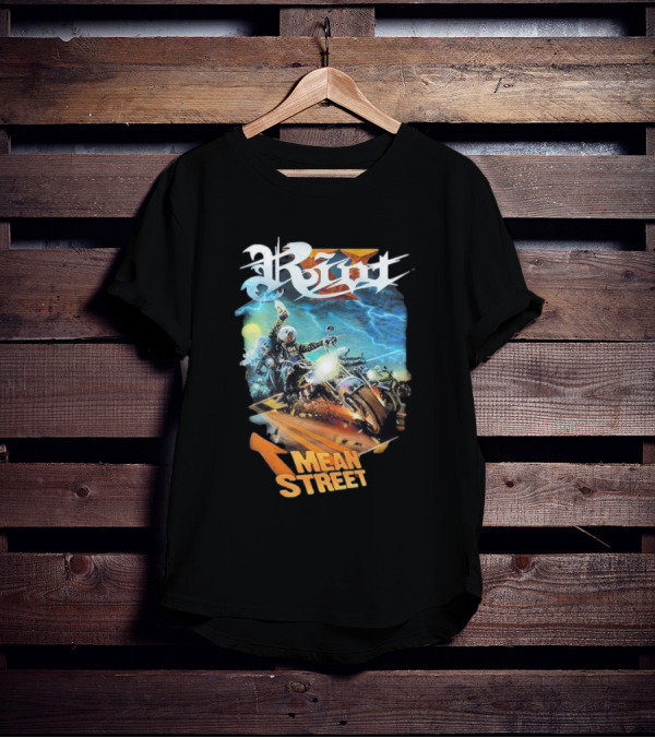 Riot V Mean Streets Album Cover With Biker And Lightning T-Shirt