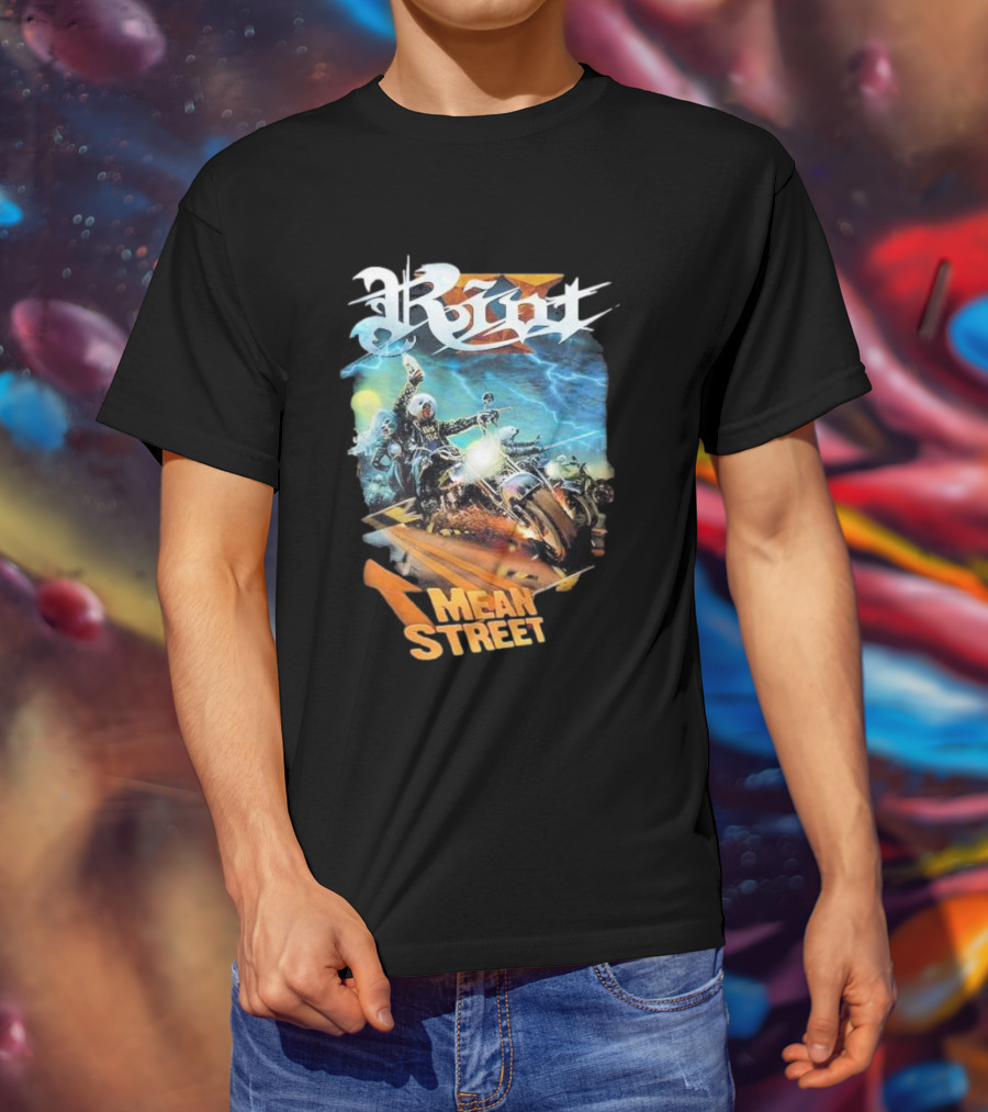 Riot V Mean Streets Album Cover With Biker And Lightning T-Shirt