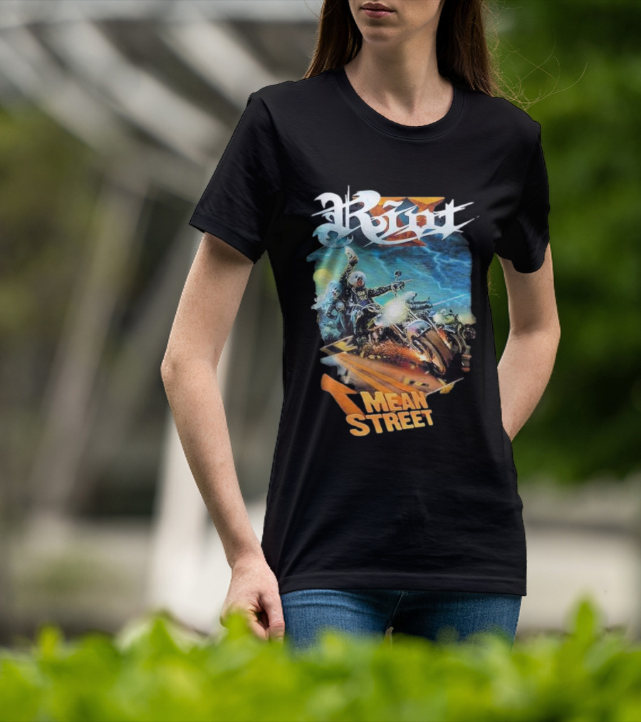 Riot V Mean Streets Album Cover With Biker And Lightning T-Shirt