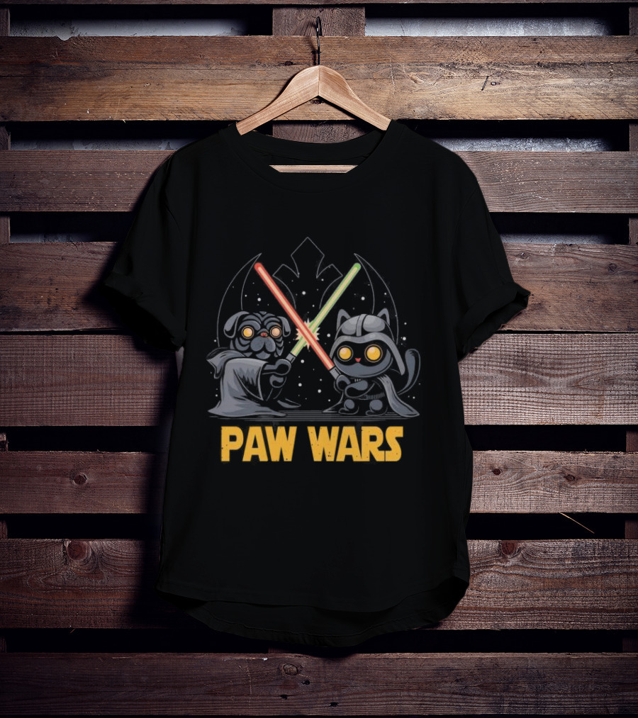 Star Wars Paw Wars Cat And Dog Jedi Battle T-Shirt