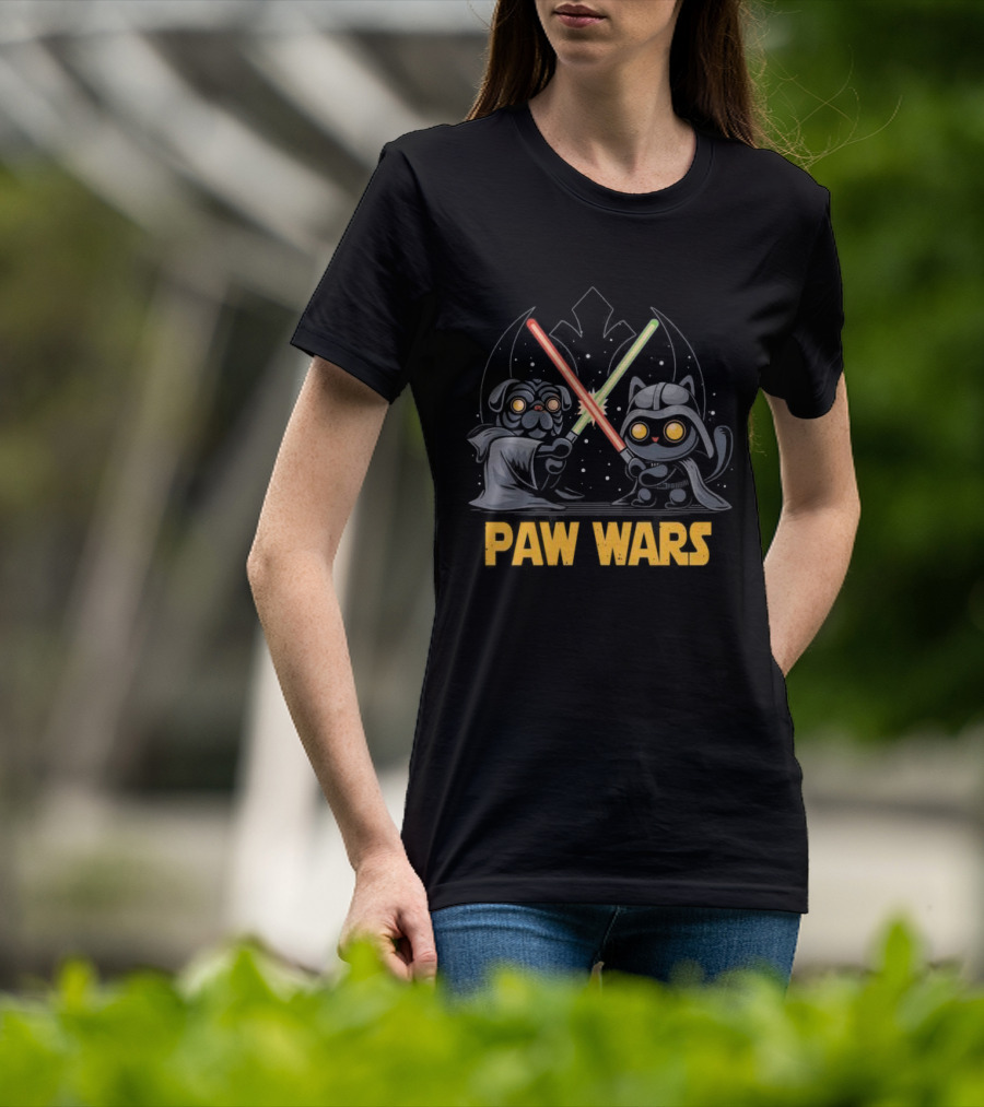 Star Wars Paw Wars Cat And Dog Jedi Battle T-Shirt