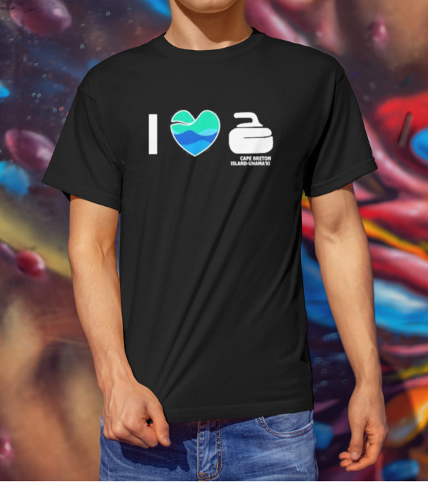 I Love Curling Cape Breton Island Unama'ki Heart Curling Stone T-Shirt