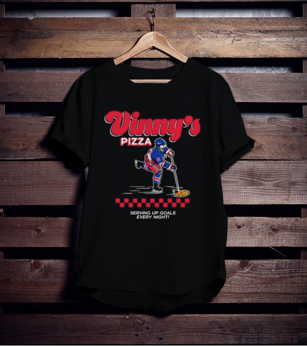 Vinny's Pizza Serving Up Goals Every Night Hockey Player With Pizza Stick T-Shirt