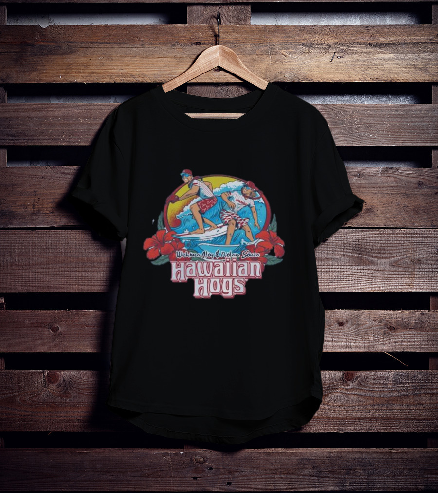 Wehiwa Aloy Nolan Souza Hawaiian Hogs Surfing With Hibiscus Flowers T-Shirt