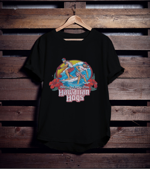 Wehiwa Aloy Nolan Souza Hawaiian Hogs Surfing With Hibiscus Flowers T-Shirt