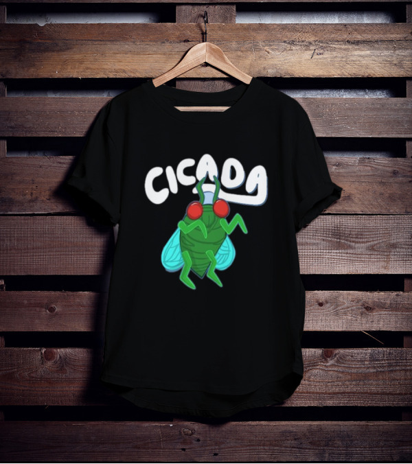 Cicada Cartoon Bug With Green Body And Red Eyes T-Shirt