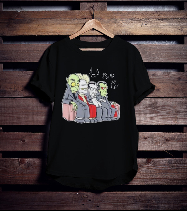 Various Versions Of Dracula Characters Sitting Together On A Couch T-Shirt