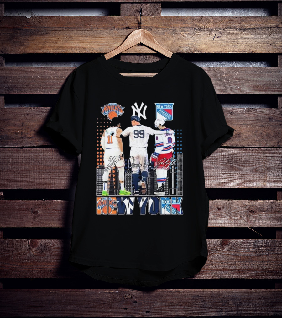 New York Knicks Jalen Brunson NY Yankees Aaron Judge NY Rangers Walt Tkaczuk City Signatures T-Shirt