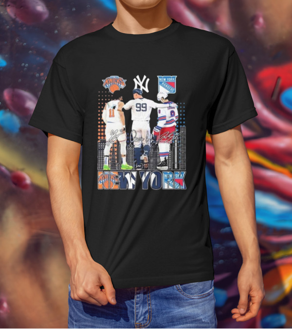New York Knicks Jalen Brunson NY Yankees Aaron Judge NY Rangers Walt Tkaczuk City Signatures T-Shirt