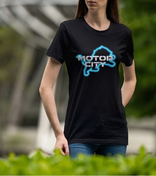Motor City Neon Detroit Lion Outline T-Shirt