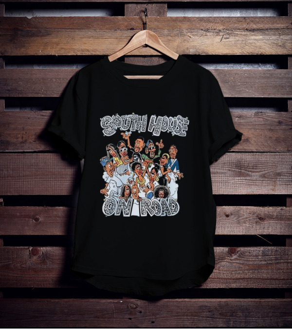 South House On Road Cartoon Characters Party T-Shirt