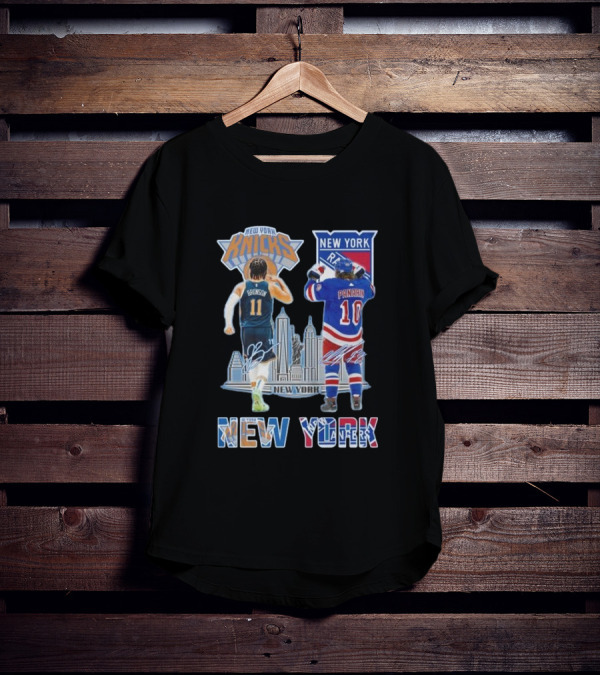 New York Knicks Brunson Rangers Panarin New York City Skyline Signatures T-Shirt