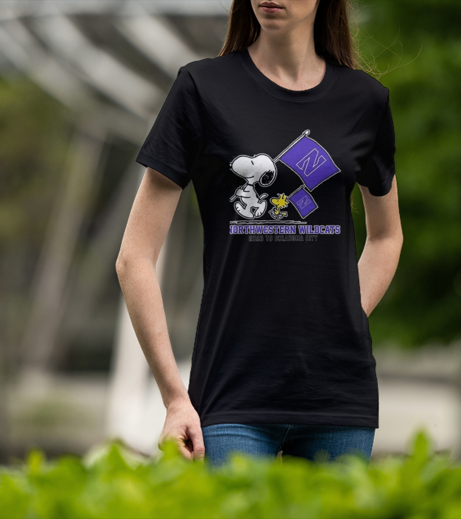 Snoopy And Woodstock Northwestern Wildcats Road To Oklahoma City T-Shirt