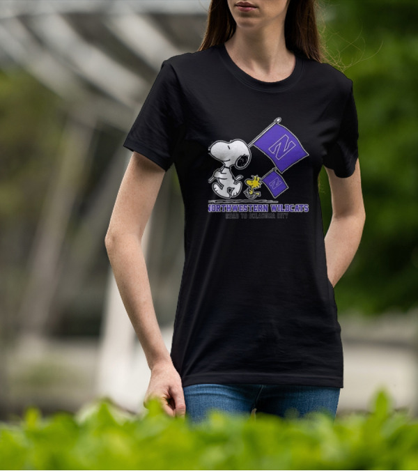Snoopy And Woodstock Northwestern Wildcats Road To Oklahoma City T-Shirt