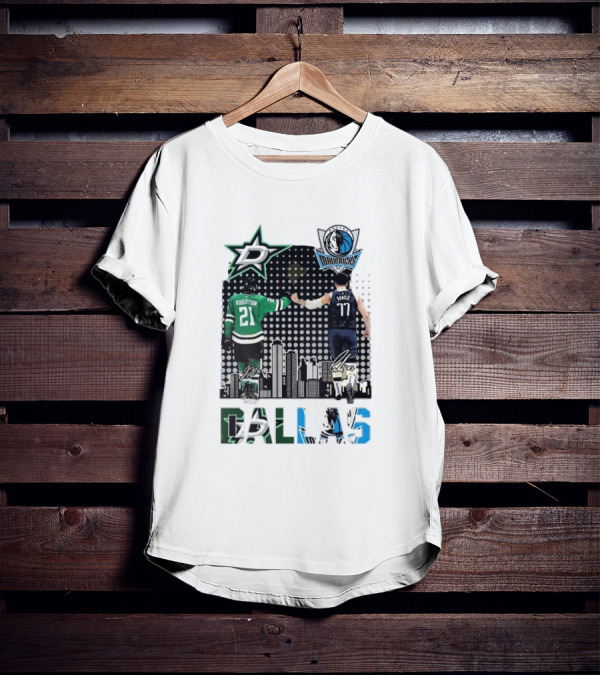 Dallas Stars Mavericks Robertson Doncic Skyline Signatures T-Shirt