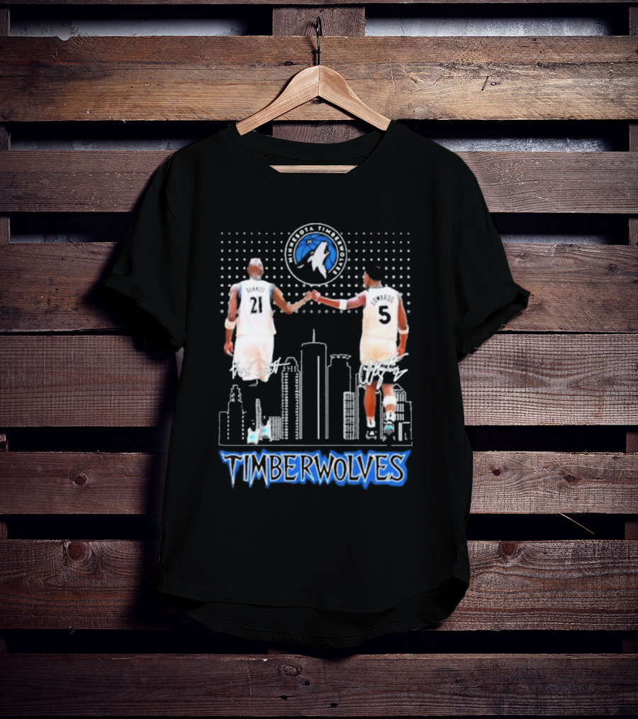 Minnesota Timberwolves Kevin Garnett Anthony Edwards Signatures City Skyline T-Shirt