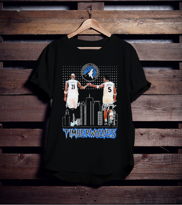 Minnesota Timberwolves Kevin Garnett Anthony Edwards Signatures City Skyline T-Shirt