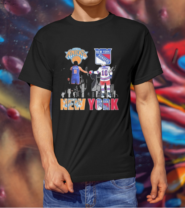 New York Knicks Jalen Brunson Rangers Artemi Panarin Legends Signatures T-Shirt