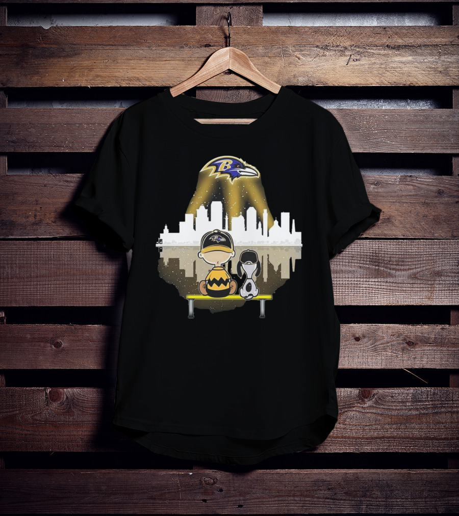 Charlie Brown Snoopy Baltimore Ravens City Skyline T-Shirt