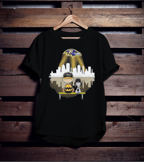 Charlie Brown Snoopy Baltimore Ravens City Skyline T-Shirt