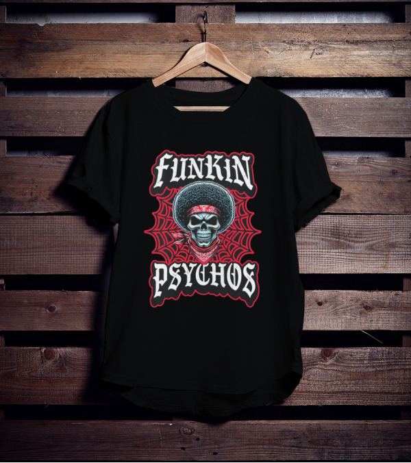 Funkin Psychos Afro Skull Red Bandana Web T-Shirt