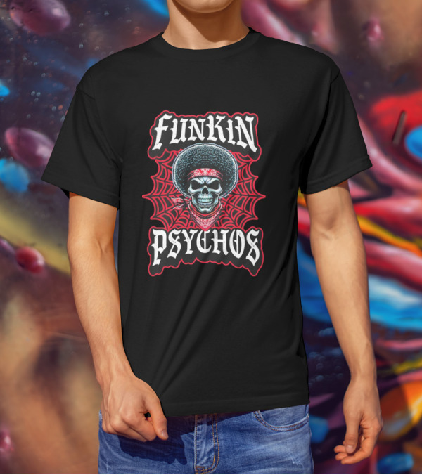 Funkin Psychos Afro Skull Red Bandana Web T-Shirt