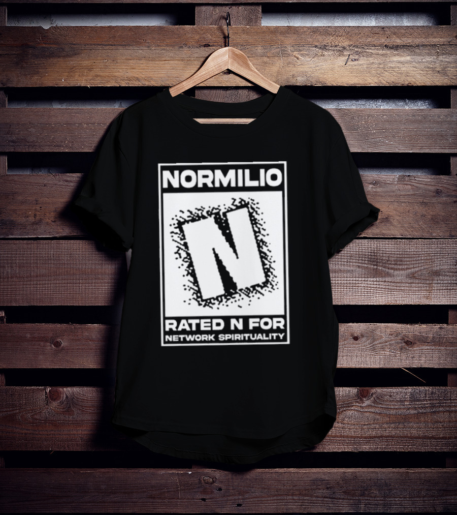 Normilio Rated N For Network Spirituality Bold Text Box With Speckled Explosion Background T-Shirt
