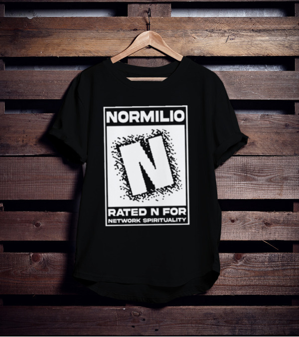 Normilio Rated N For Network Spirituality Bold Text Box With Speckled Explosion Background T-Shirt
