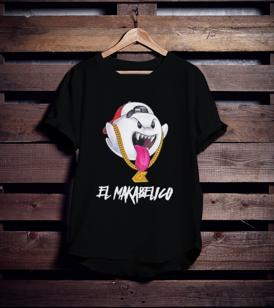 El Makabelico MB Ghost Cartoon-Inspired Design With Golden Chain T-Shirt