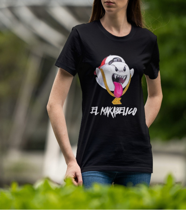 El Makabelico MB Ghost Cartoon-Inspired Design With Golden Chain T-Shirt