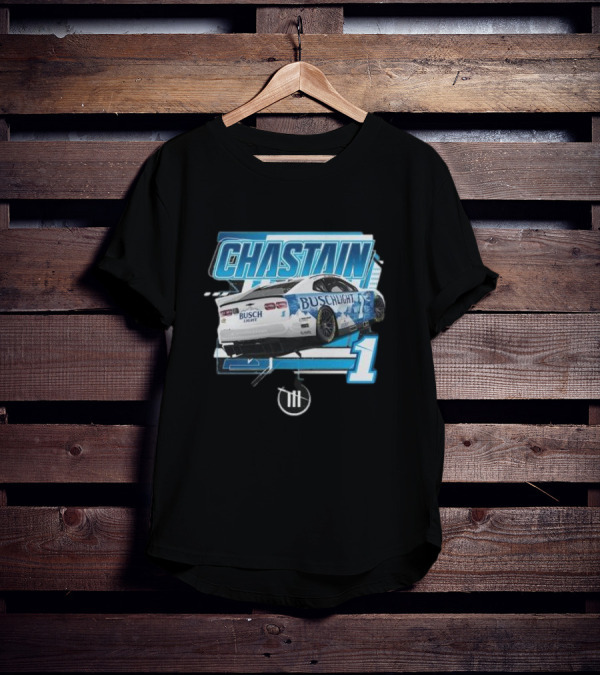 Chastain Trackhouse Racing Busch Light Car 1 Heather Charcoal T-Shirt