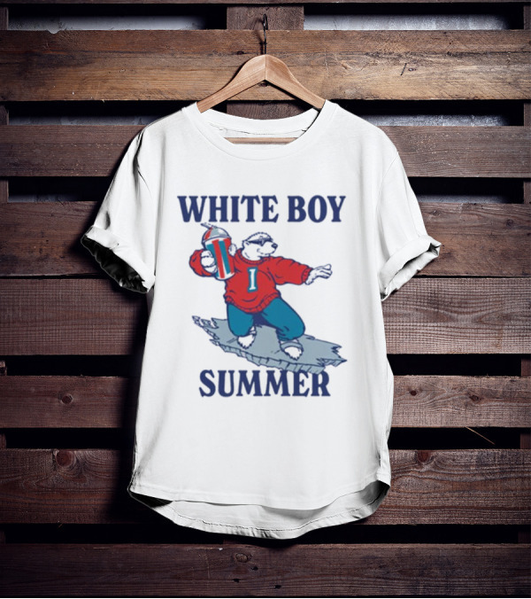 White Boy Summer Polar Bear Surfing With Drink T-Shirt
