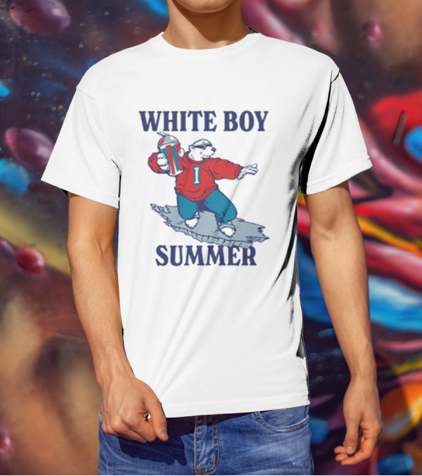 White Boy Summer Polar Bear Surfing With Drink T-Shirt