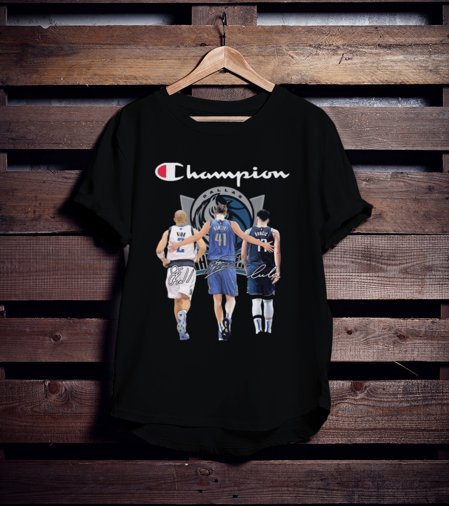 Champion Dallas Mavericks Jason Kidd Dirk Nowitzki Luka Dončić Signatures T-Shirt