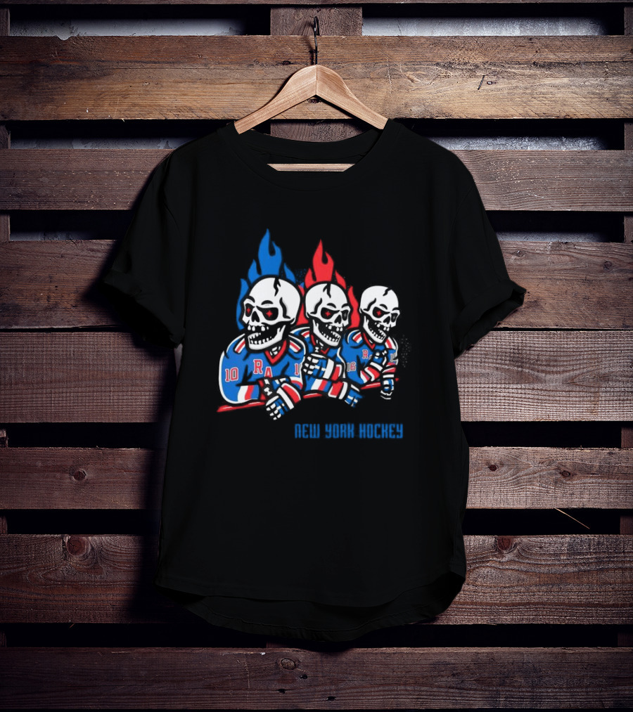 New York Hockey Skeletons With Flames Rangers T-Shirt