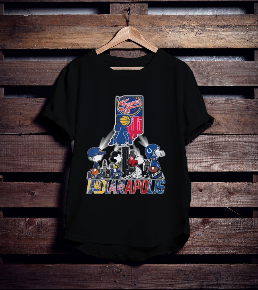 Peanuts Snoopy And Friends Crossing Indianapolis With Indiana Sports T-Shirt