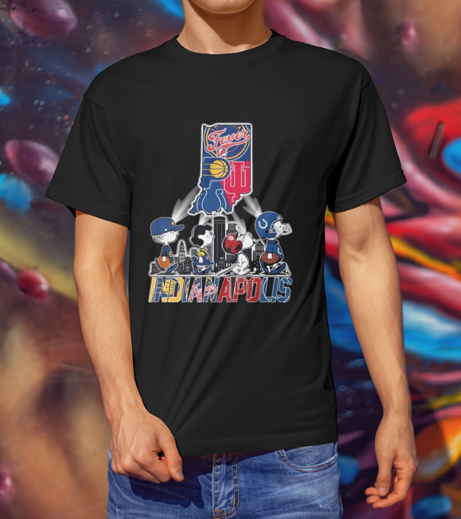 Peanuts Snoopy And Friends Crossing Indianapolis With Indiana Sports T-Shirt