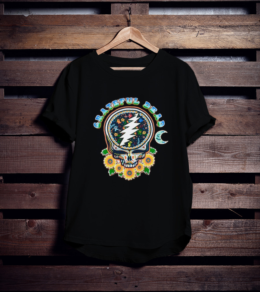 Grateful Dead Steal Your Face Sugar Skull Floral Moon T-Shirt