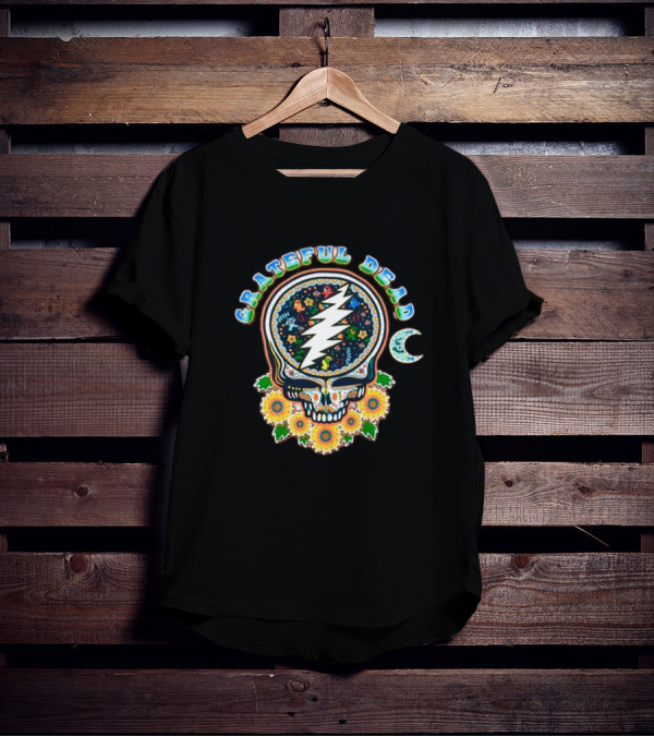 Grateful Dead Steal Your Face Sugar Skull Floral Moon T-Shirt