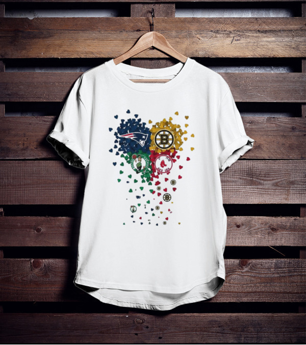 Hearts Boston Sports Team Patriots Bruins Red Sox Celtics T-Shirt