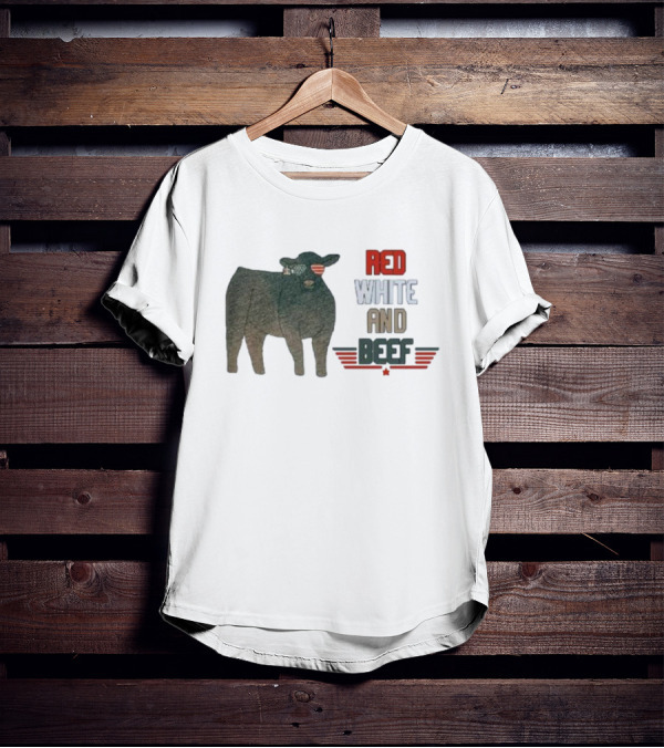 Red White And Beef American Cattle With Patriotic Sunglasses T-Shirt