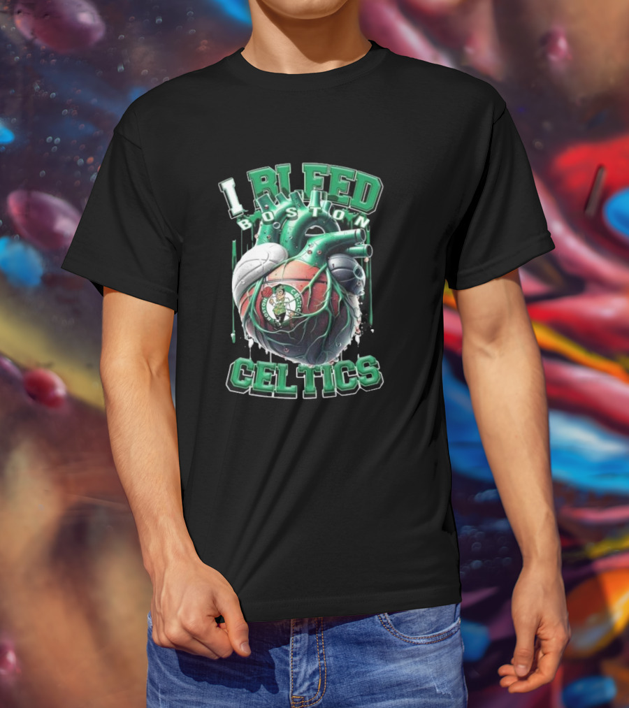 I Bleed Boston Celtics Basketball Heart Fan Forever Celtics T-Shirt