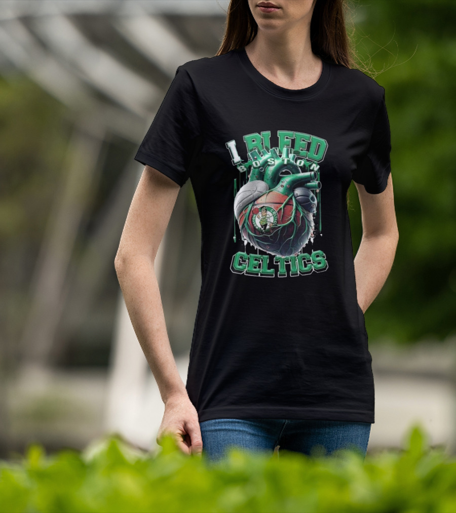 I Bleed Boston Celtics Basketball Heart Fan Forever Celtics T-Shirt