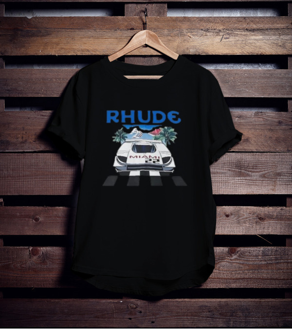 RHUDE Miami 22 Car Palm Trees Checkered Flags T-Shirt