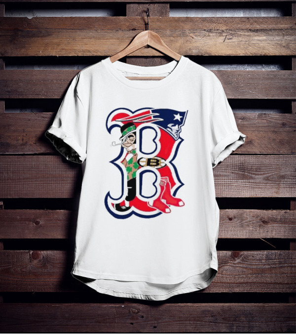 Boston Red Sox B Mashup With Patriots Bruins Celtics Symbols T-Shirt