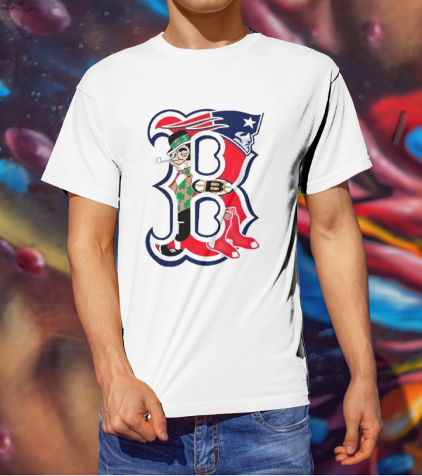 Boston Red Sox B Mashup With Patriots Bruins Celtics Symbols T-Shirt